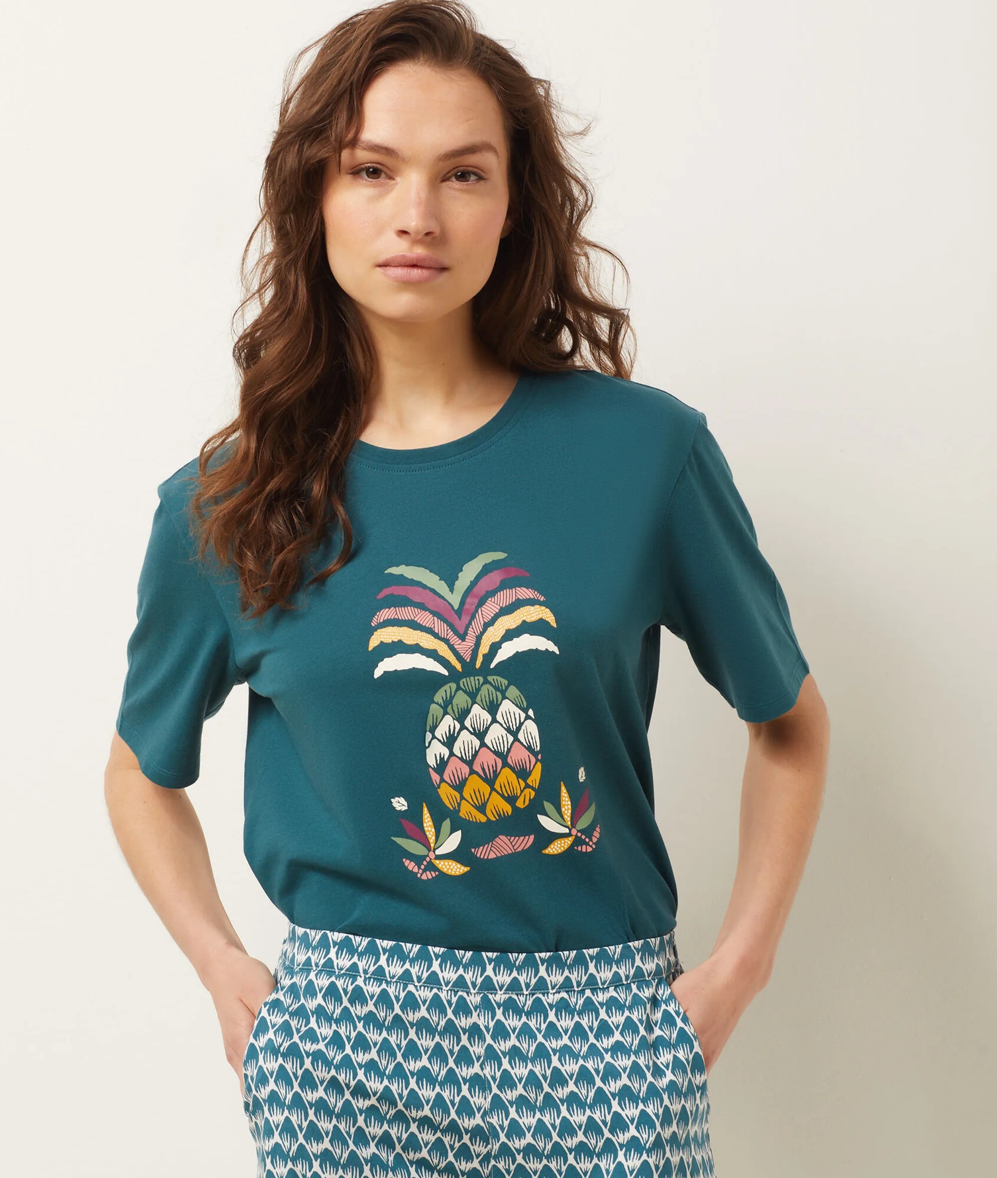 Tshirt imprimé ananas BANANAS VERT SAPIN ETAM