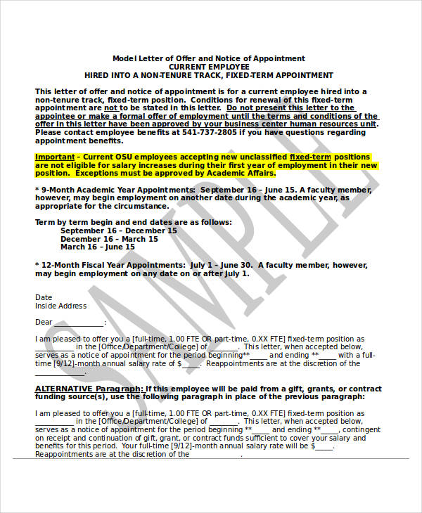 FREE 65+ Appointment Letter Examples & Samples in PDF Google Docs