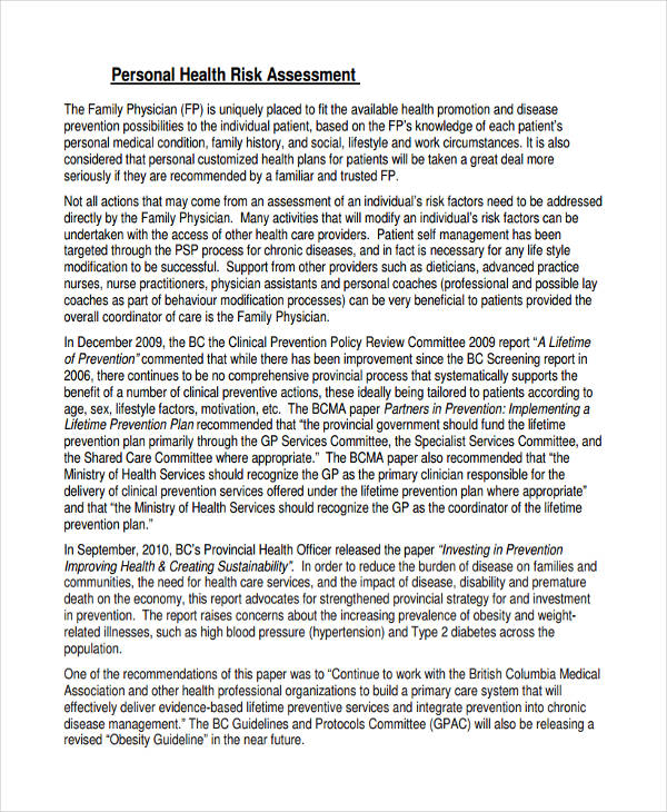 Health Assessment 36+ Examples, Format, Pdf