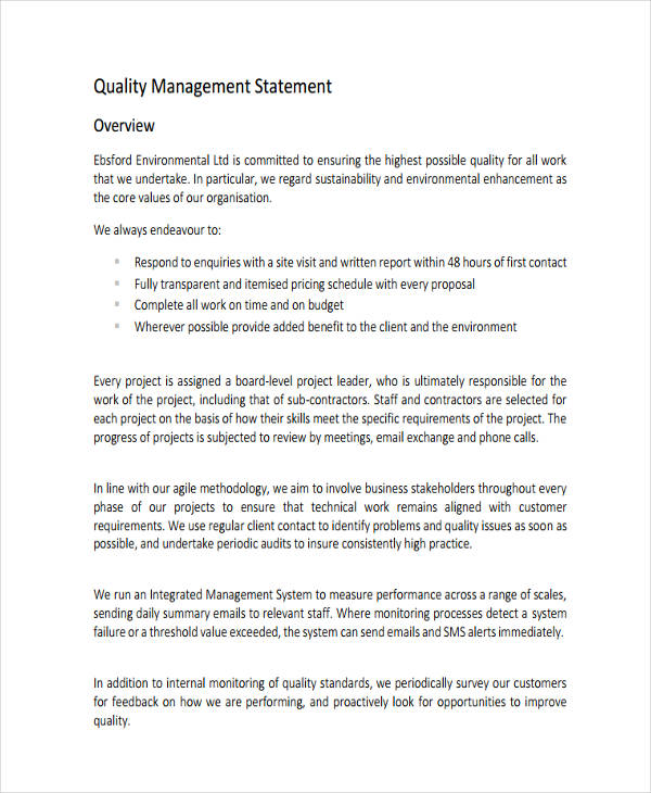 Management Statement 7+ Examples, Format, Pdf
