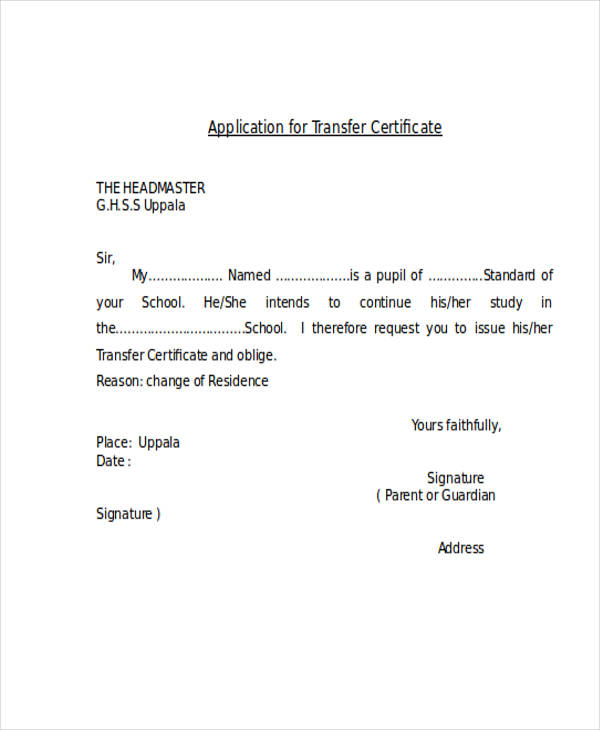 Application Letter For Certificate