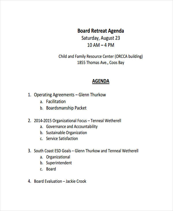 Retreat Agenda Examples, Format, Pdf Examples