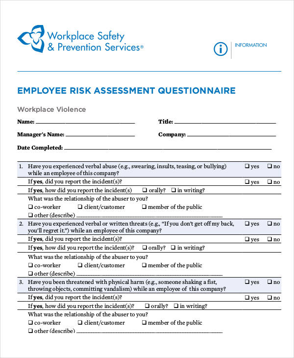 FREE 33+ Assessment Questionnaire Examples in PDF DOC Examples