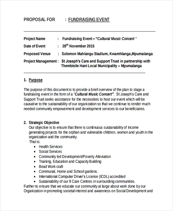 Fundraising Proposal Examples 9+ in MS Word PDF Pages Google