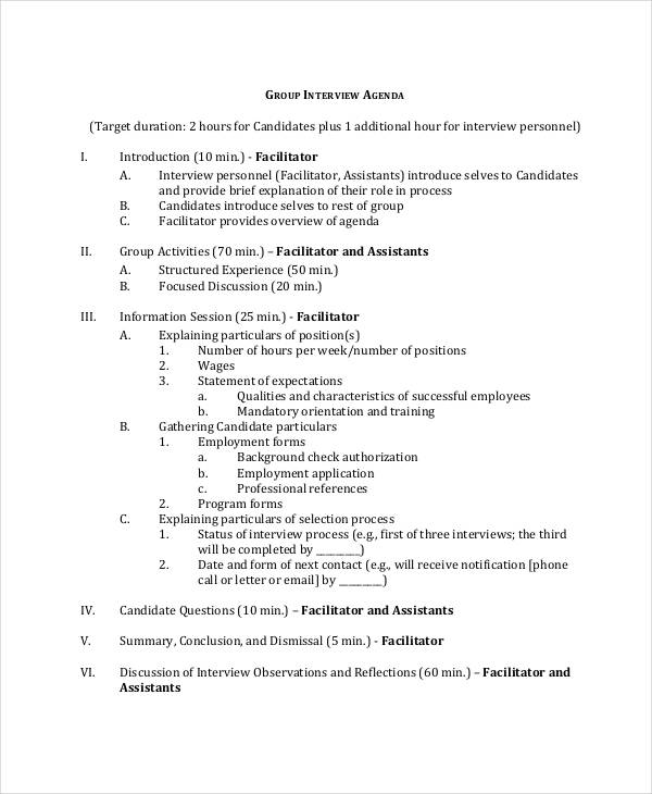 Interview Agenda 6+ Examples, Format, Pdf Examples