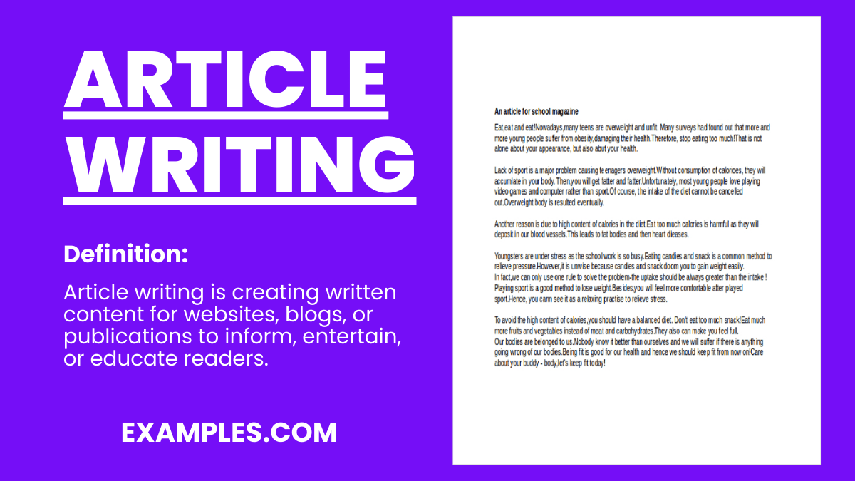 Article Writing 45+ Examples, Samples, Format, How to, PDF