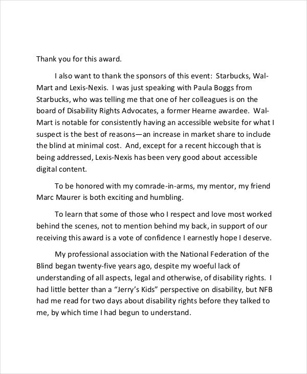 Thank You Speech Example