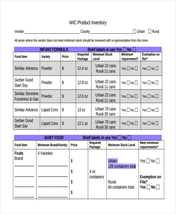 FREE 21+ Sample Inventory in PDF XLS Examples