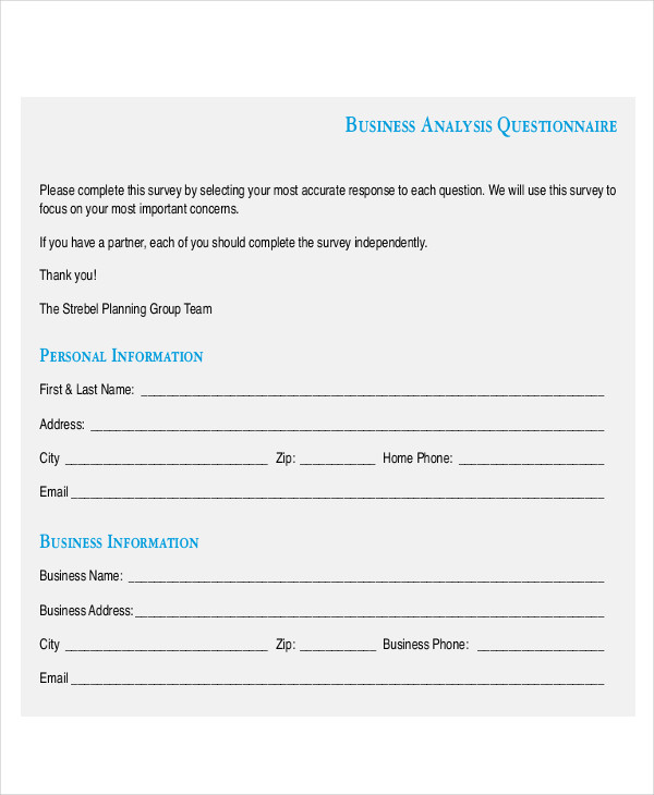 Questionnaire Examples 51+ in PDF Google Docs Word Apple Pages