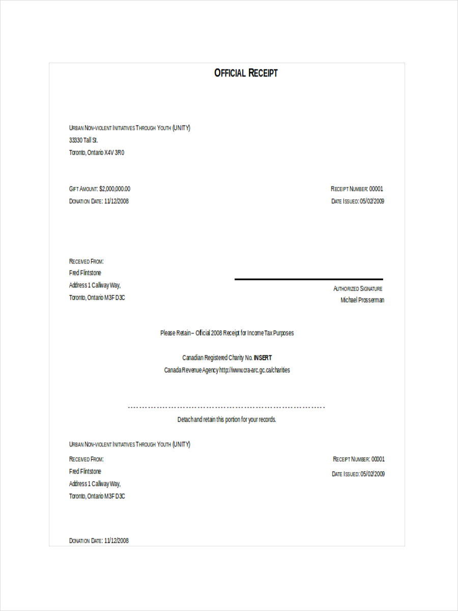 Tax Receipt Templates 10+ Free Word, Excel & PDF Formats, Samples