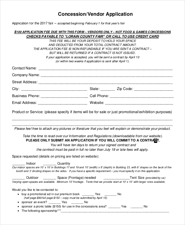 Vendor Application 9+ Examples, Format, Pdf