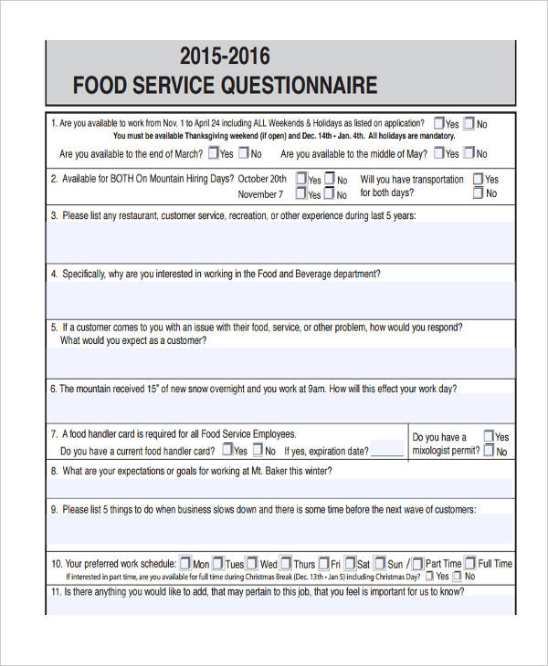 FREE 7+ Service Questionnaire Examples & Samples in PDF Examples