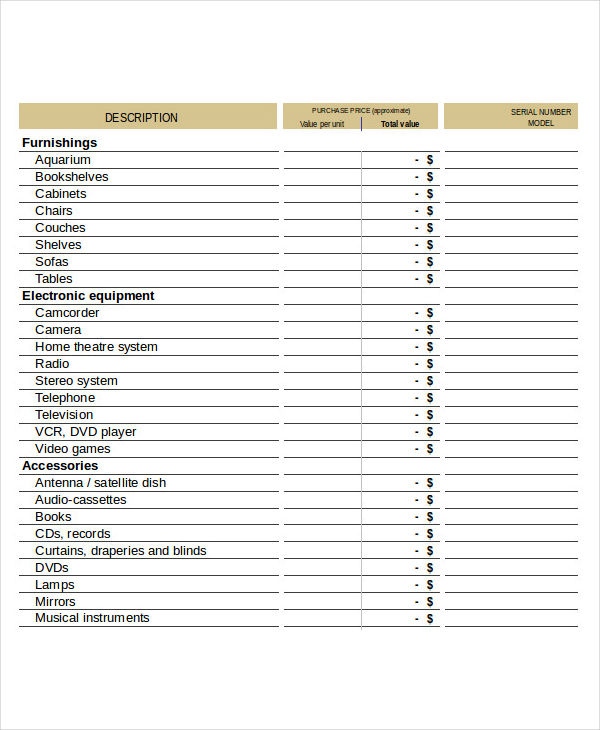 FREE 5+ Property Inventory Examples & Samples in PDF XLS Examples