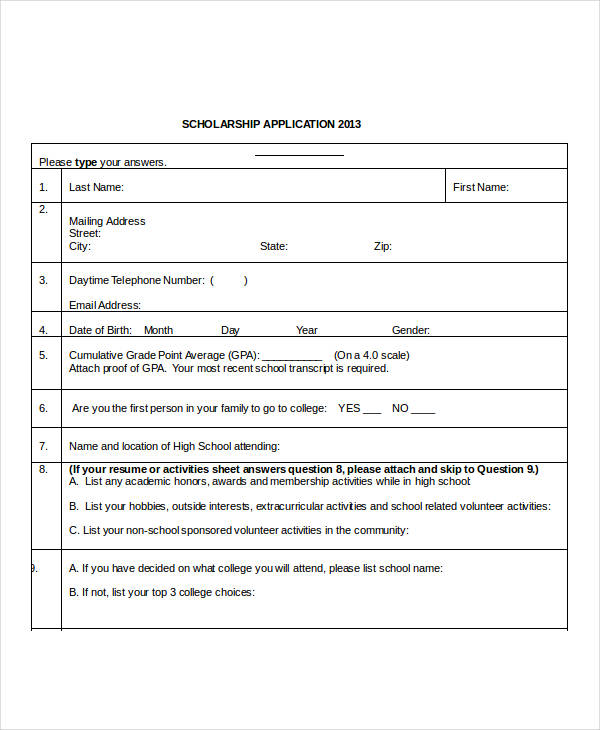 Scholarship Application 8+ Examples, Format, Pdf, Tips
