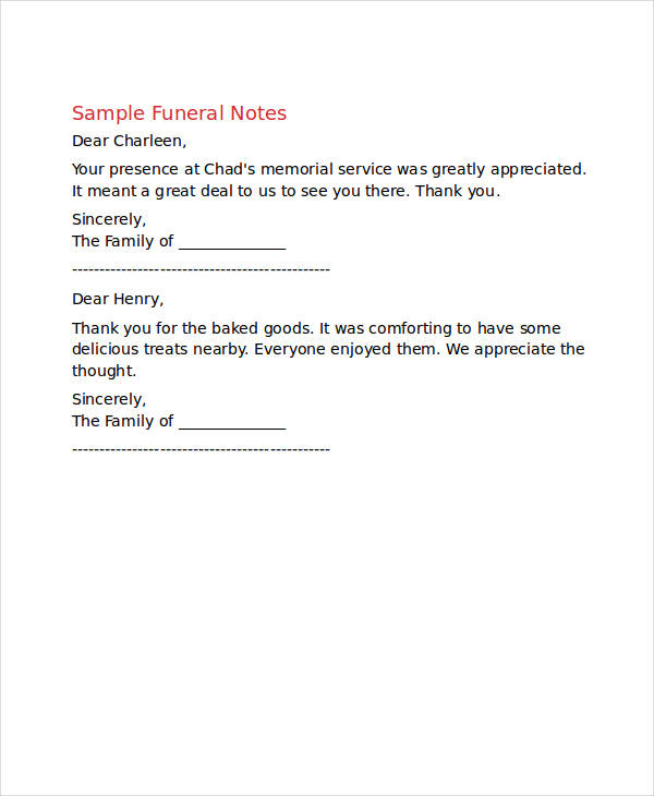 Funeral Thank You Letter