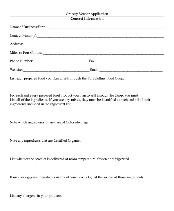 Vendor Application 9+ Examples, Format, Pdf