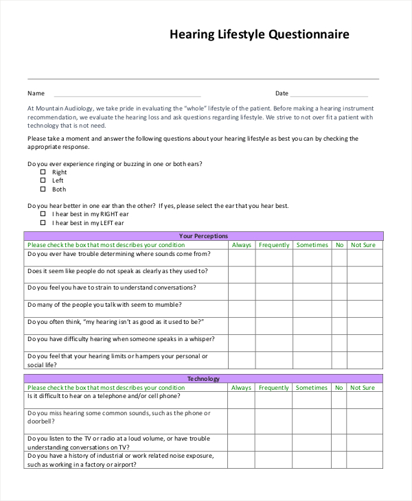 FREE 8+ Lifestyle Questionnaire Examples & Samples in PDF