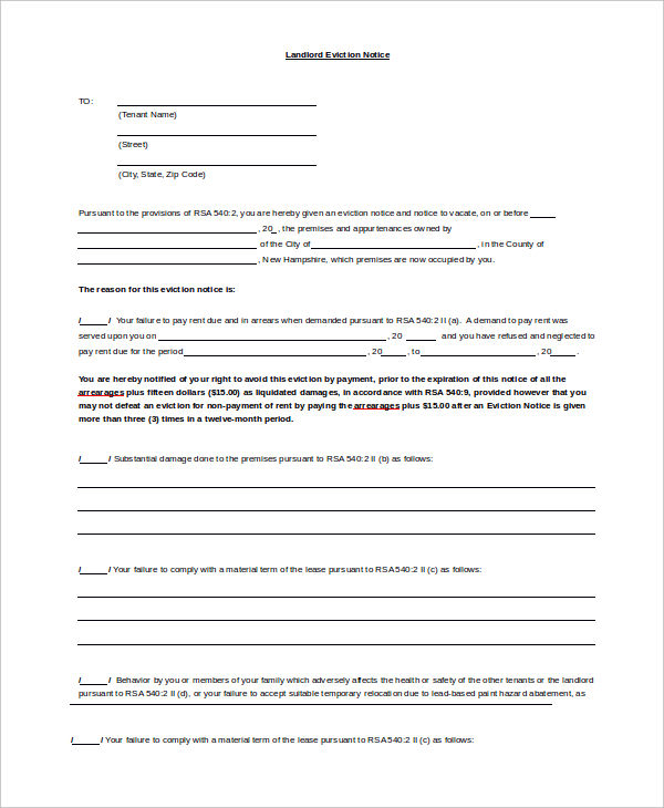 Eviction Notice 10+ Examples, Format, How to Write, Pdf