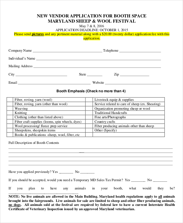 Vendor Application 9+ Examples, Format, Pdf Examples