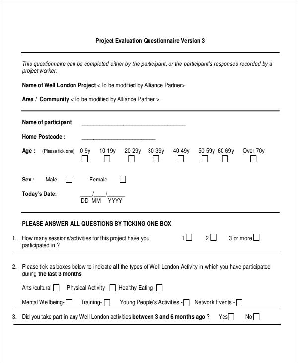 FREE 10+ Evaluation Questionnaire Examples & Samples in PDF Examples