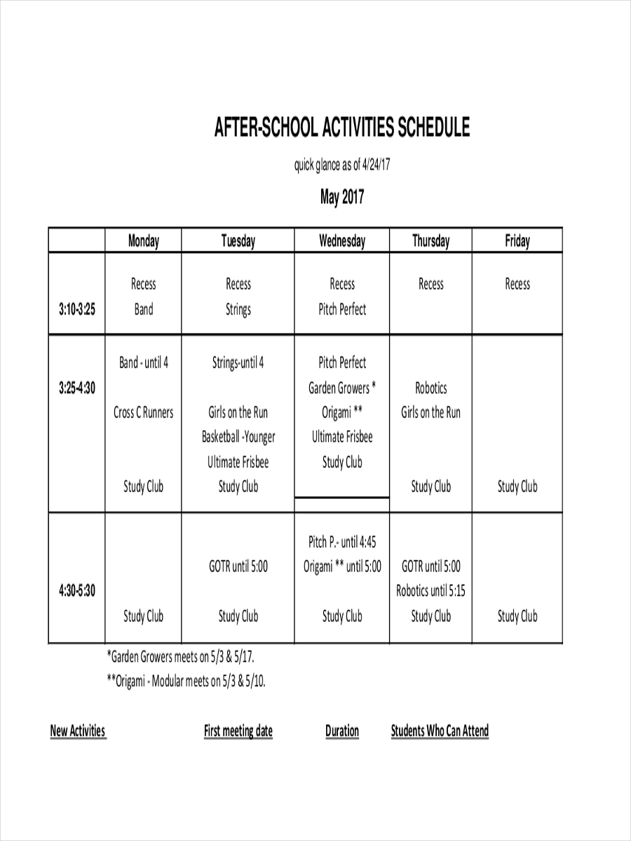 10+ Activity Schedule Examples in Google Docs MS Word Pages PDF