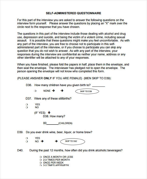 SelfAdministered Questionnaire 5+ Examples, Format, Benefits, Pdf