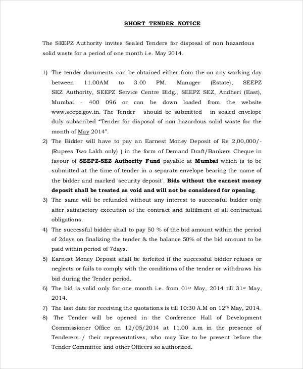 Tender Notice 8+ Examples, Format, How to Use, Pdf