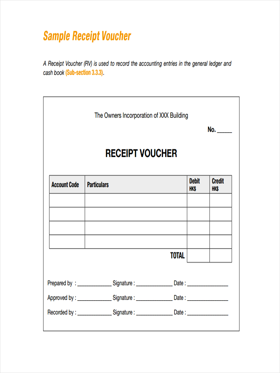 Repipt Voucher .Xls - Free 6 Receipt Voucher Examples Samples In Pdf Doc Examples