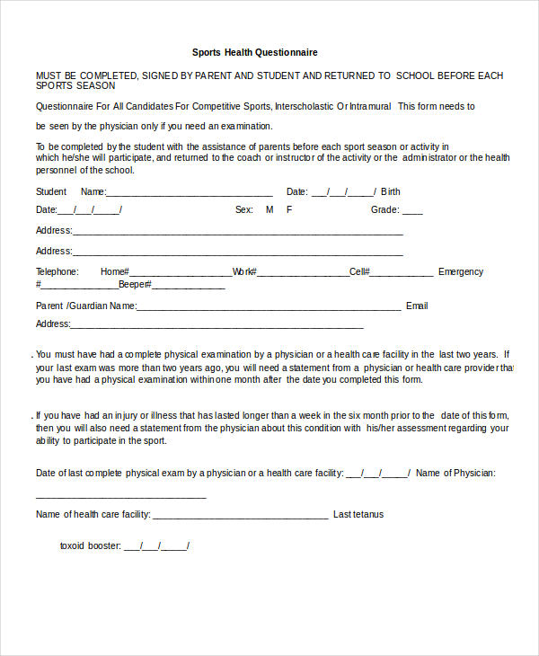 Questionnaire in Word 33+ Examples, Format, Sample Examples