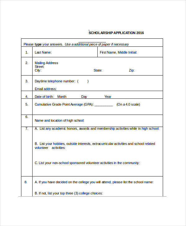 Scholarship Application 8+ Examples, Format, Pdf, Tips