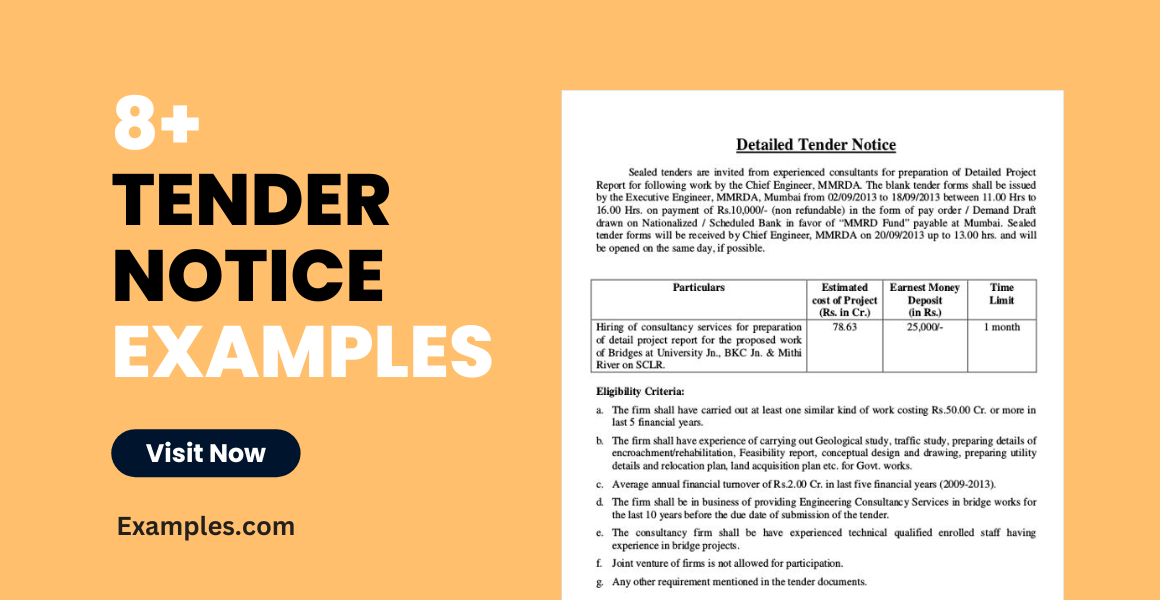 Tender Notice 8+ Examples, Format, How to Use, Pdf