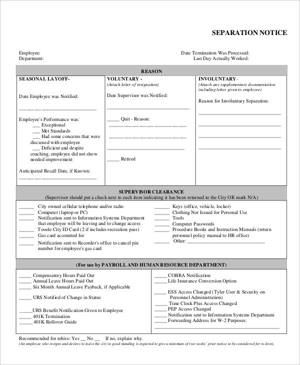 Separation Notice 10+ Examples, Format, How to Write, Pdf