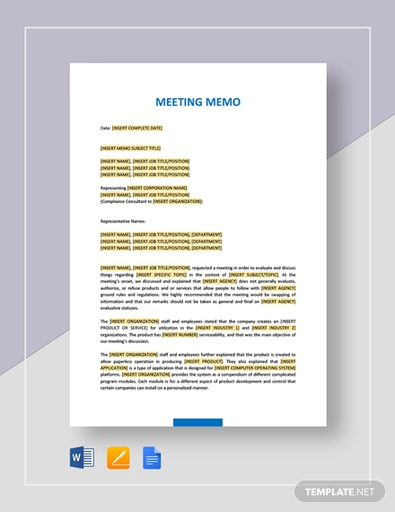 Free 13+ Meeting Memo Examples & Samples In Pdf | Doc | Pages | Google Docs | Pages | Examples