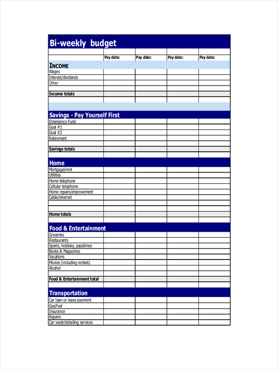 Two Week Budget Template