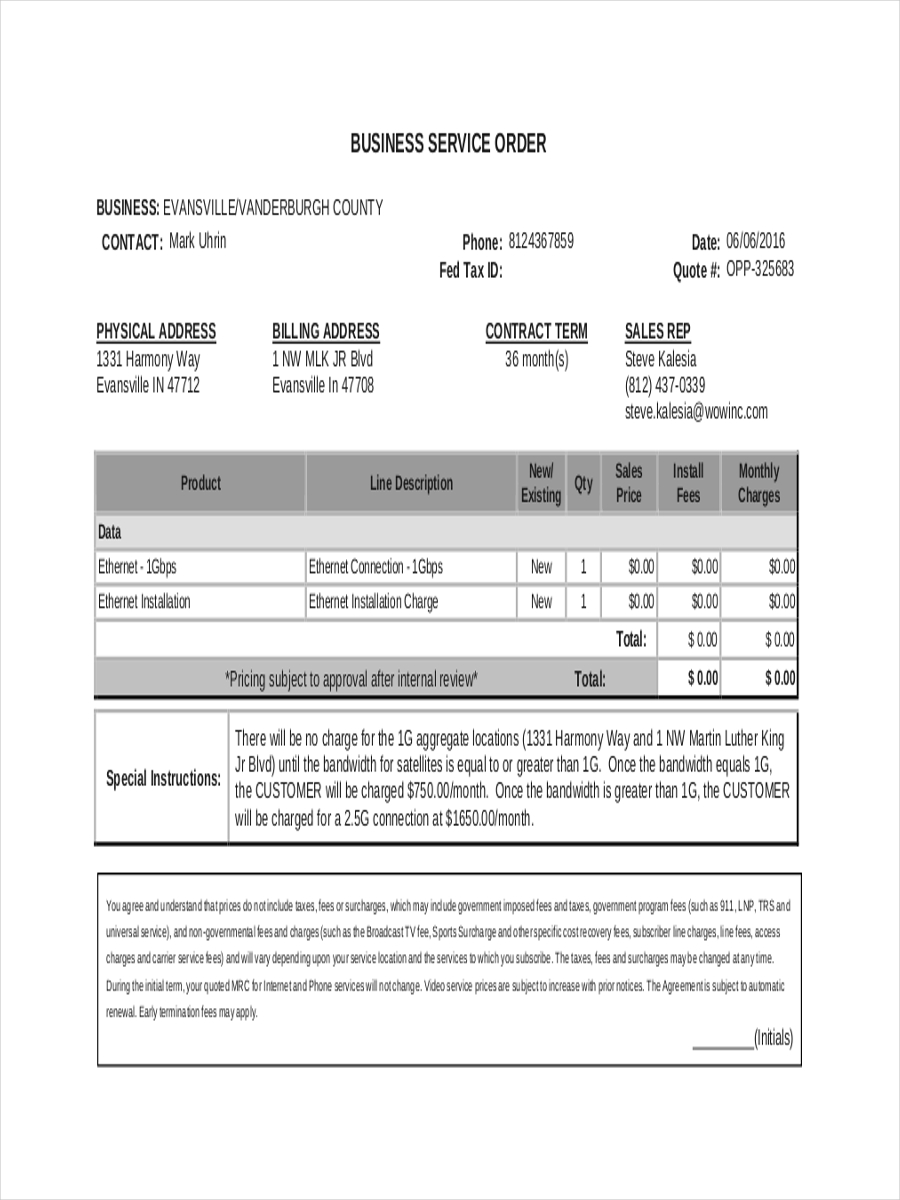 FREE 8+ Service Order Examples & Samples in PDF Examples