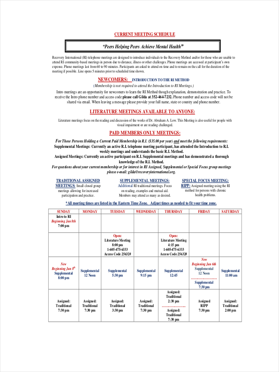 Meeting Schedule Examples 14+ Examples, Word, Pages, Google Docs