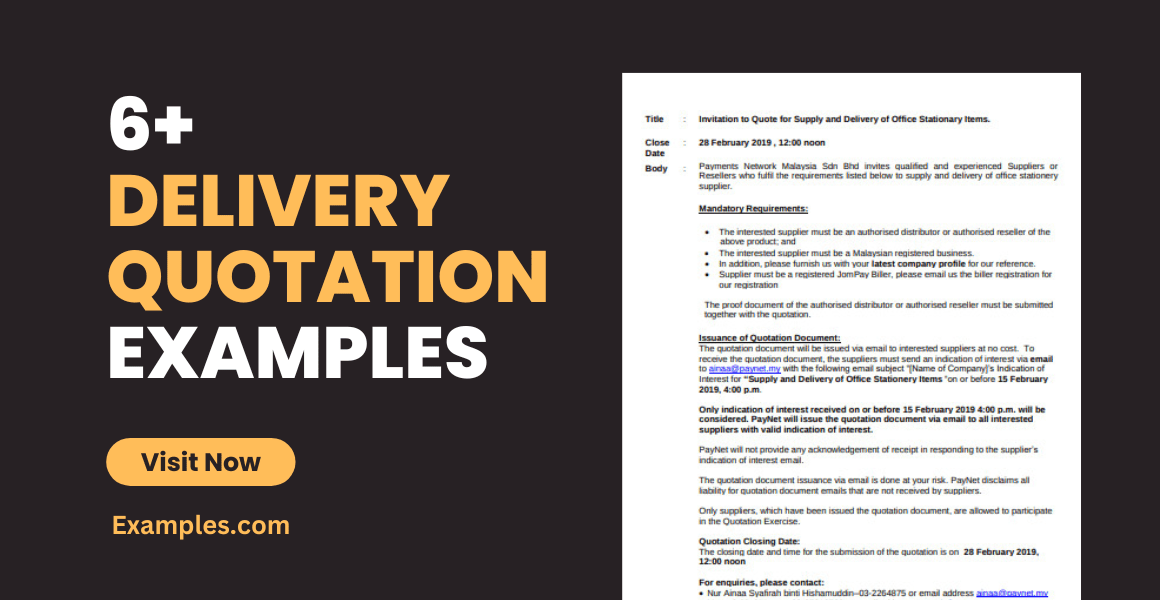 Delivery Quotation 6+ Examples, Format, Pdf