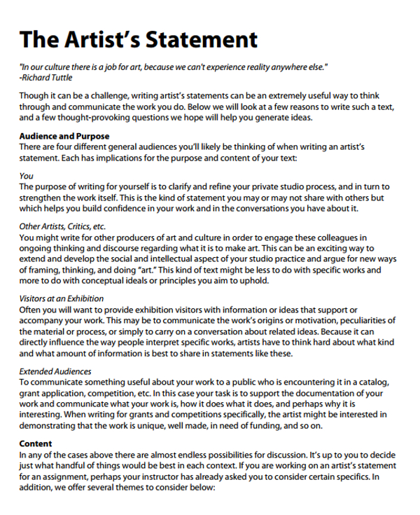 Artist Statement 15+ Examples, Format, Pdf Examples