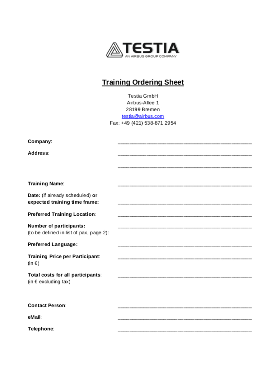 Training Sheet Examples 10+ Samples in PDF Word Pages Examples
