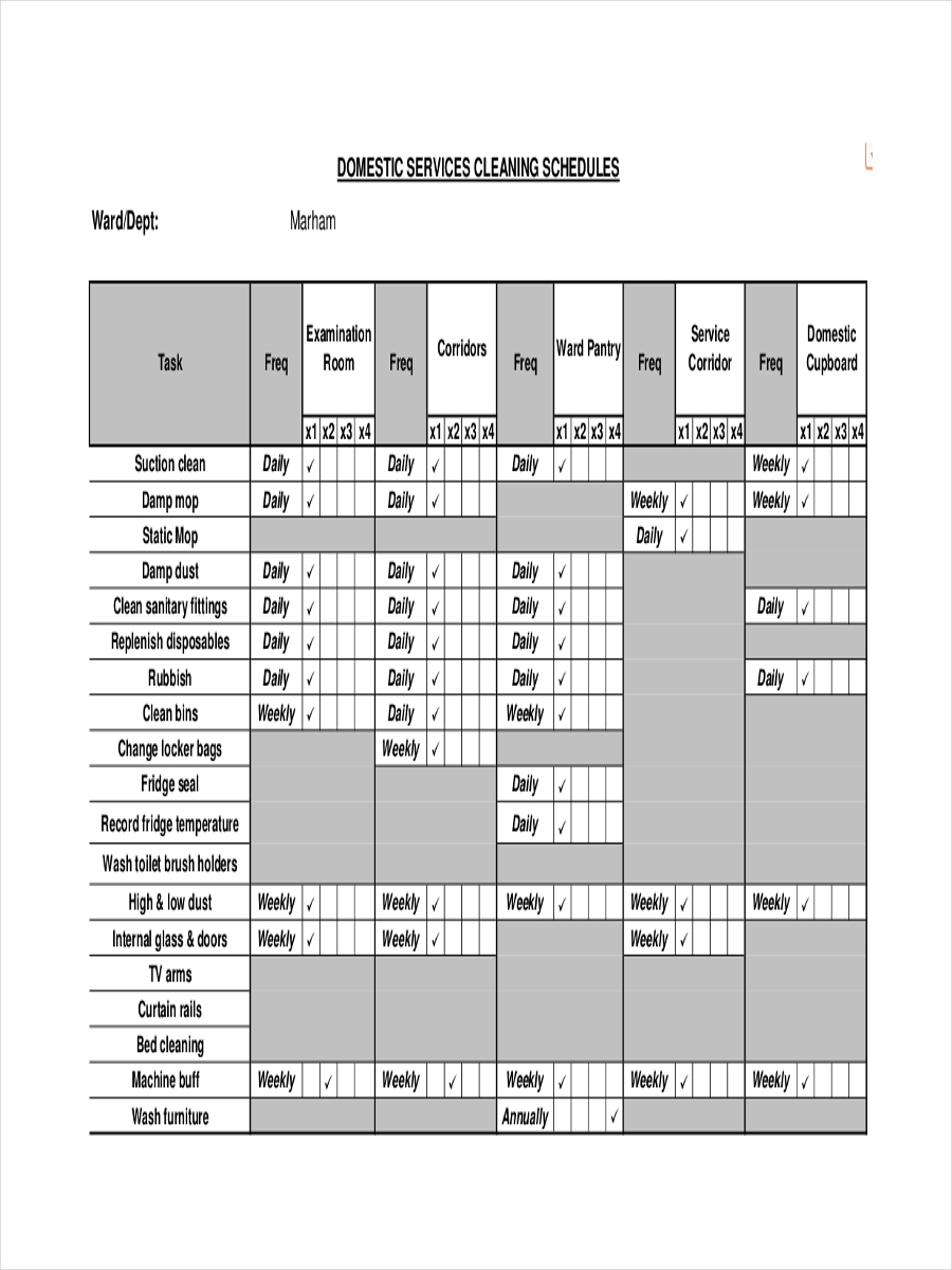 Cleaning Schedule Examples 26+ in PDF MS Word Pages Google Docs