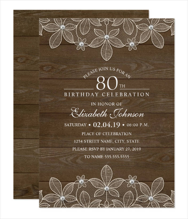 rustic 80th birthday party invitation