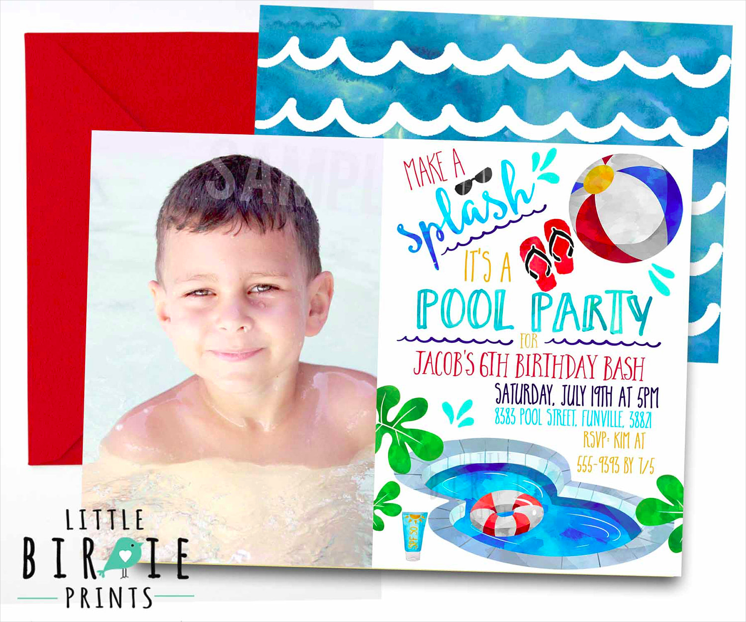 Boy Birthday Pool Party Invitations