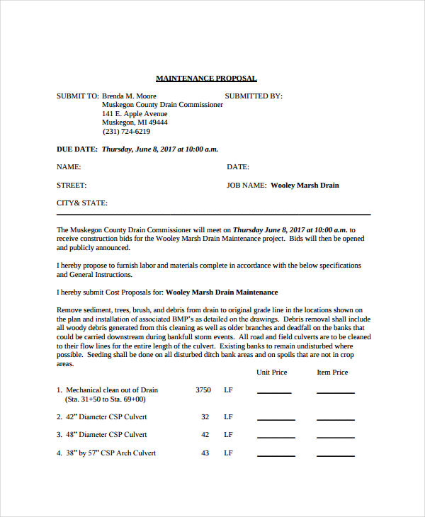 Maintenance Proposal 23+ Examples, Format, Pdf Examples