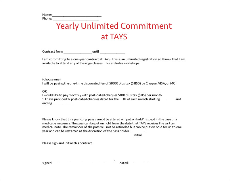 yearly commitment contract