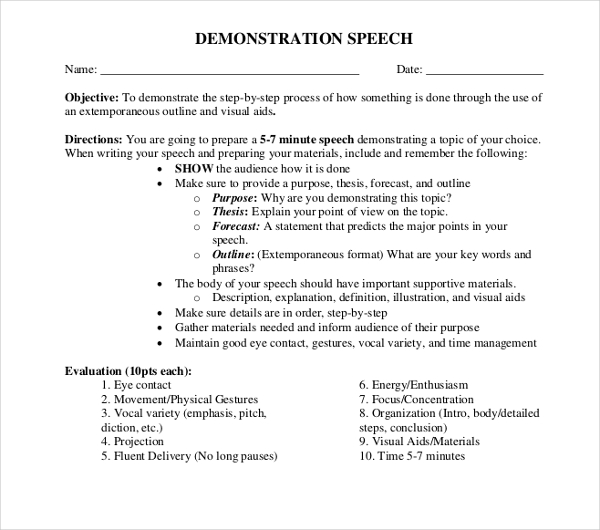 Demonstrative Speech Examples PDF Examples