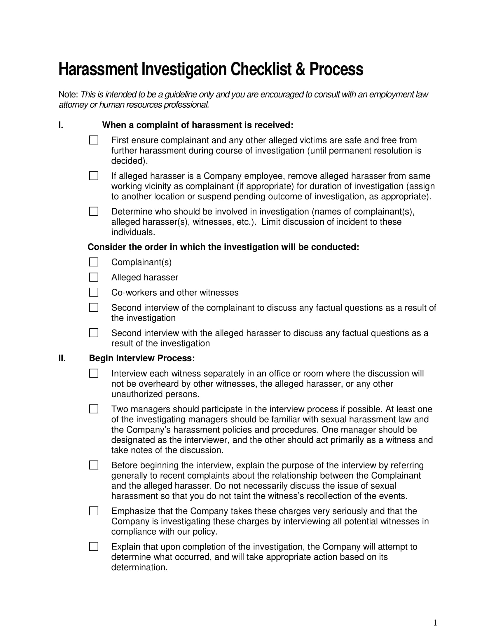 Harassment Investigation Checklist 12+ Examples, Format, Pdf, Tips
