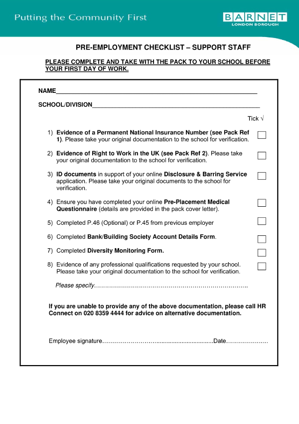 PreEmployment Checklist 12+ Examples, Format, How to Effectively, Pdf