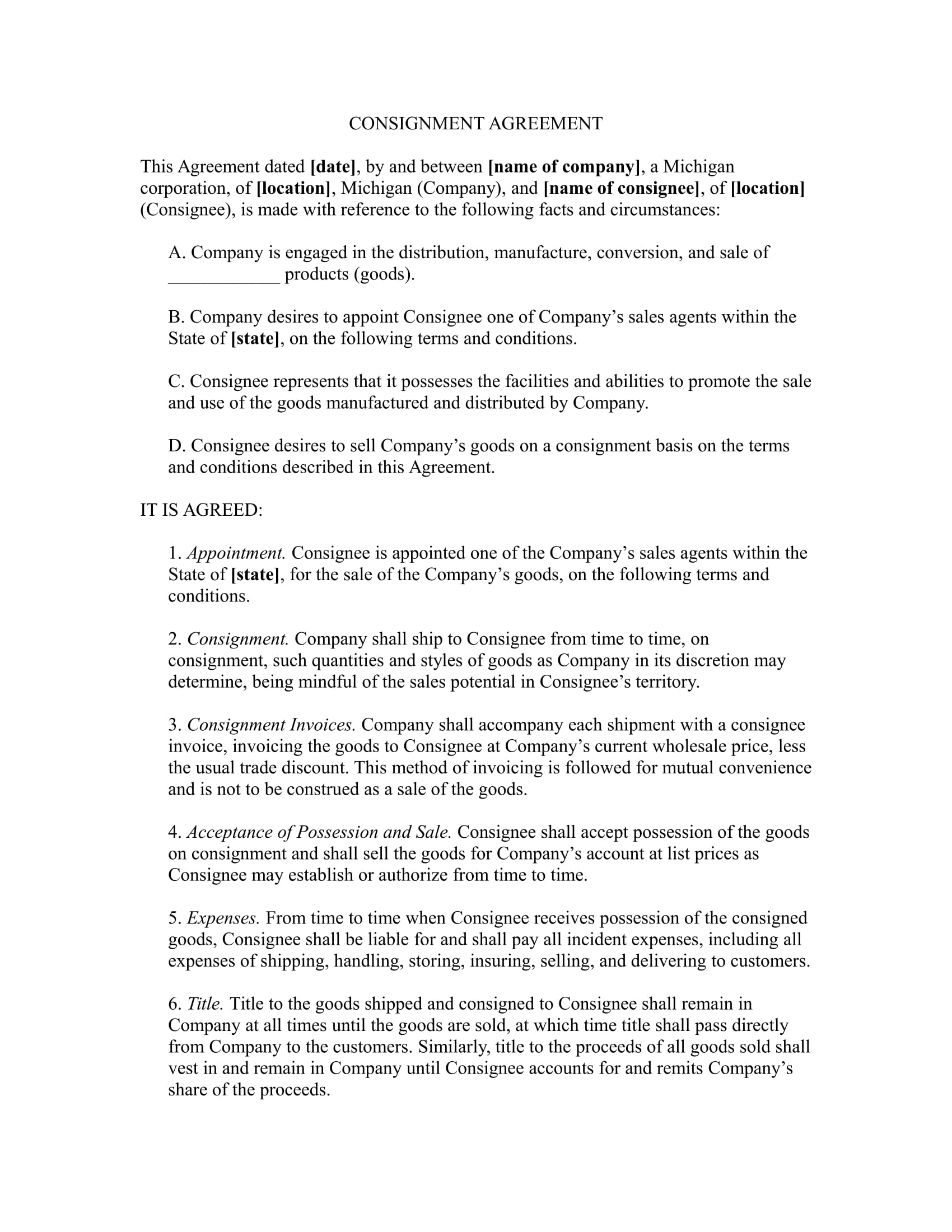 Consignment Agreement 16+ Examples, Format, Pdf