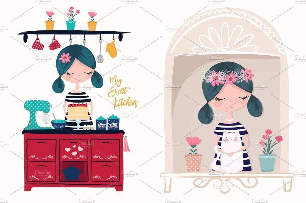 cute girl postcard design