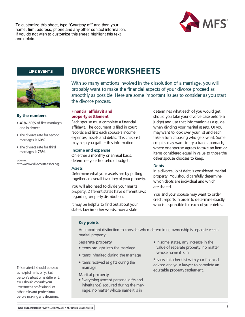 Divorce Worksheet 7+ Examples, Format, Pdf
